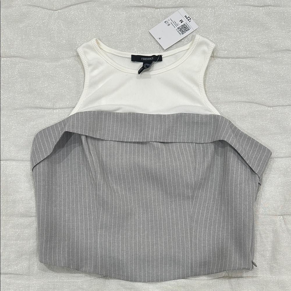 Pinstripe White and Gray Women's Top